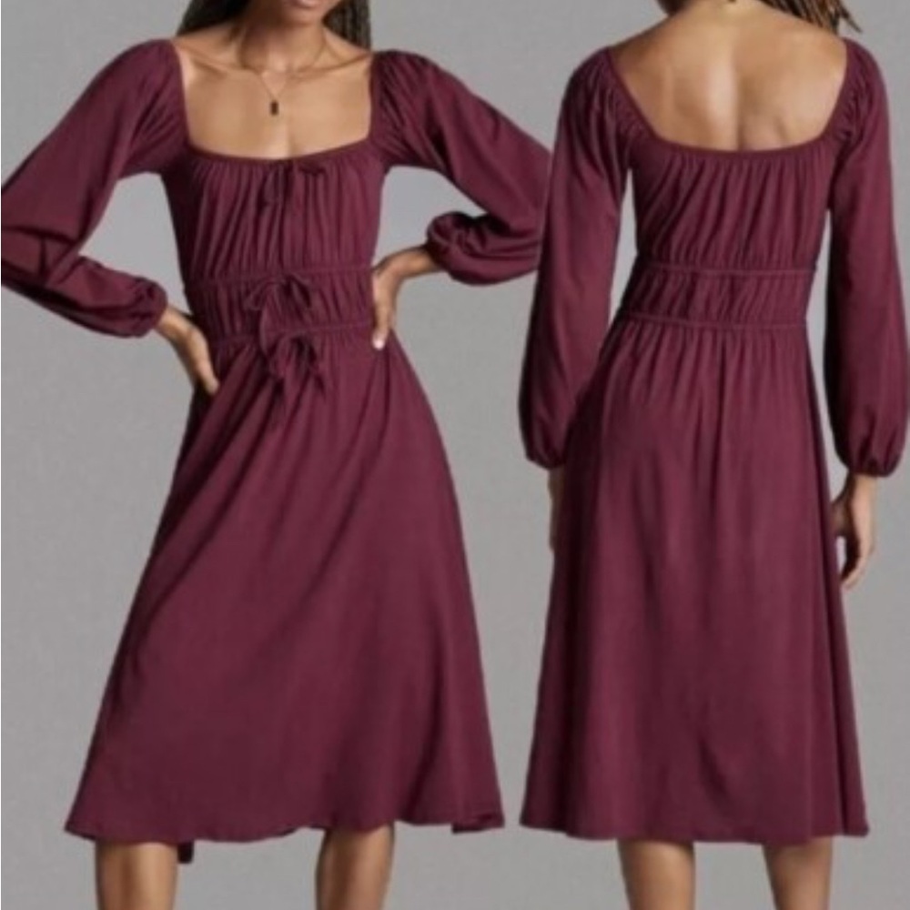 NWT Anthropologie South Filly Corseted MIDI Dress Wine Knit Size XS‎ Retail $130